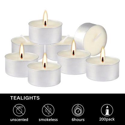 200-Pack 6-Hour White Smokeless Unscented Tealight Candles | Long-Burning Votives for Shabbat, Weddings, Christmas, Home Decor, Dinner Parties, Churches, Centerpieces & Holiday Events 🍁 All In One Marketplace Canada