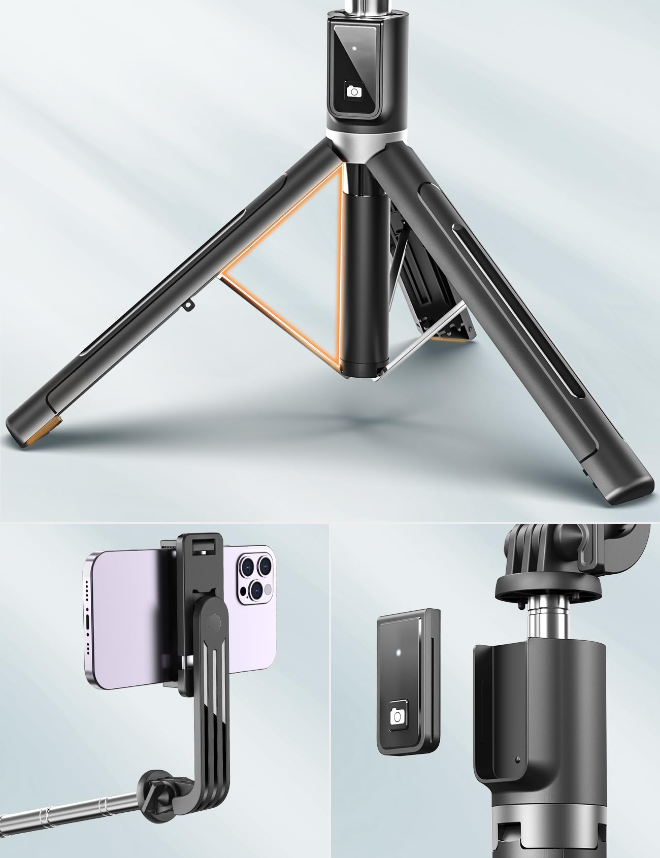 ANXRE Selfie Stick Tripod with Fill Light and Stable Base, Extendable Phone Tripod with Detachable Wireless Remote, 50" Travel Stand for Cell Phone Film & Vlog Compatible with iPhone Android Gopro - Available at All In One Marketplace Canada