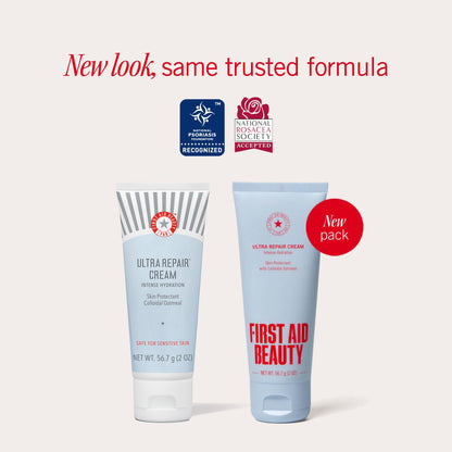 First Aid Beauty - Ultra Repair Cream - Hydrating Face & Body Moisturizer - Whipped Colloidal Oatmeal Clinically Proven to Strengthen Skin Barrier in 7 Days - Helps Relieve Eczema, 2 oz Travel Size