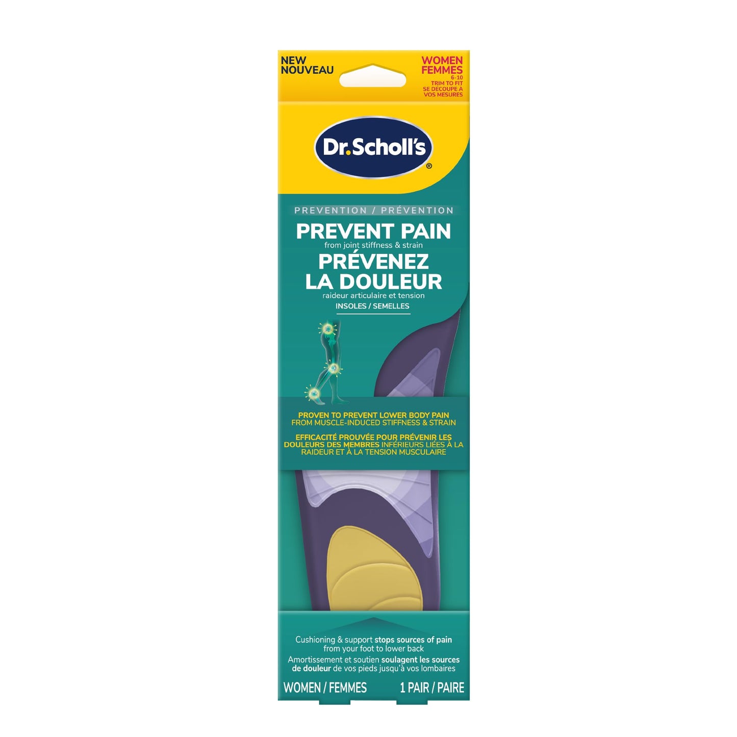 Dr. Scholl's Prevent Pain Protective Insoles, Protect Against Foot, Knee, Lower Back Pain, Promote Foot Health & Wellness, Trim to Fit Insert, Women Shoe Size 8-14, 1 Pair Dr. Scholl's