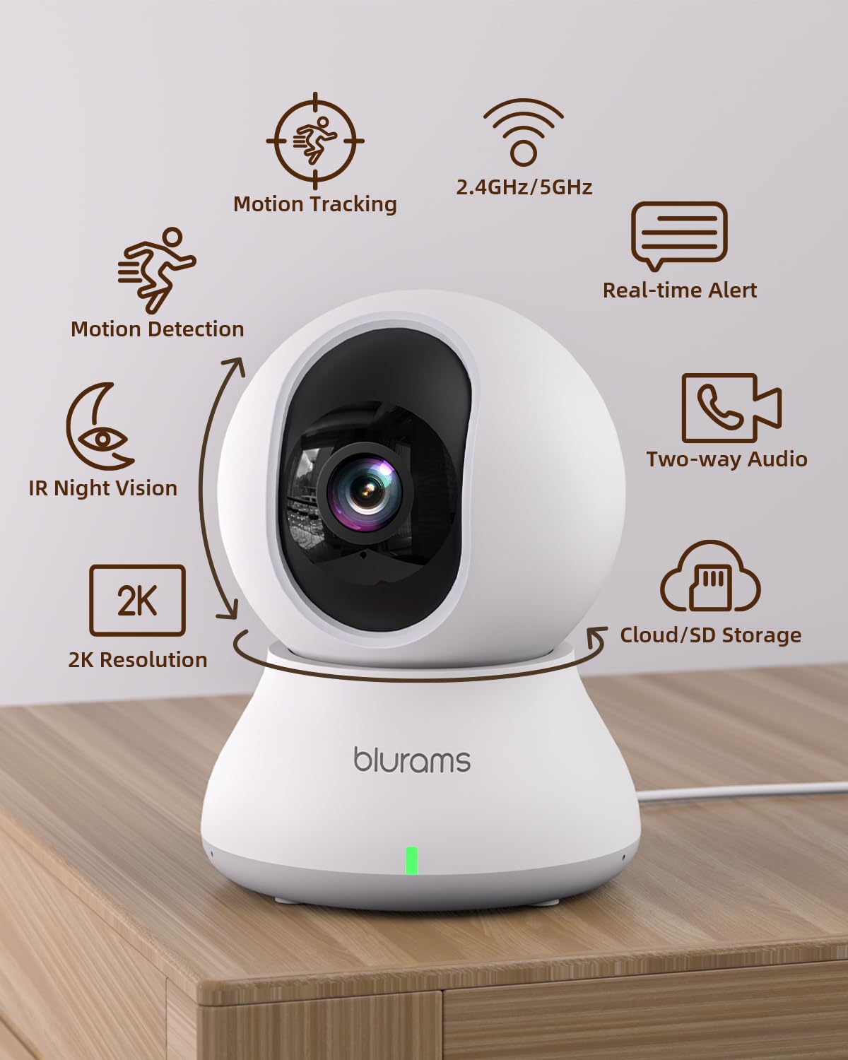 blurams Security Camera, 2K Indoor Camera 360-degree Pet Camera for Home Security w/ Motion Tracking, Phone App, 2-Way Audio, IR Night Vision, Siren, Works with Alexa & Google Assistant,White - Available at All In One Marketplace Canada