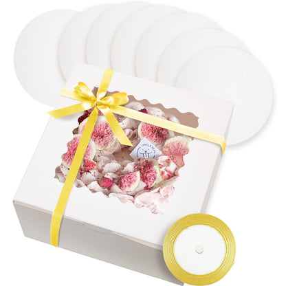 qiqee 10x10x5 Cake Box, 18 Sets White Cake Box with Window ＆ 18 Sets 10" White Cake Round Boards, 10inch Cake Containers & 10 Meters Gold Silk Ribbon 🍁 All In One Marketplace Canada