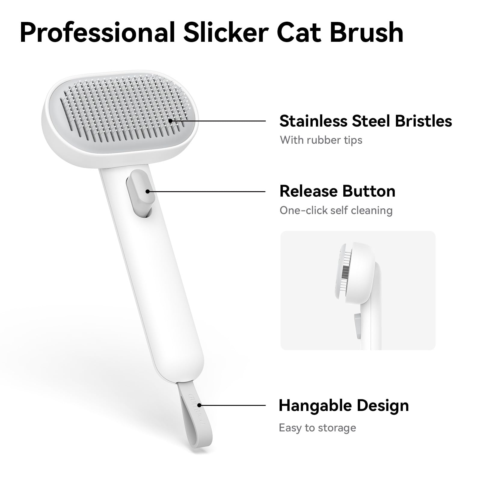 aumuca Cat Brush Dog Brush for Shedding, Cat Brushes for Long or Short Haired Cats, Dog Hair Brush Cat Grooming Brush Cat Comb Cat Deshedding Brush Easily Removes Mats, Tangles, and Loose Fur, White