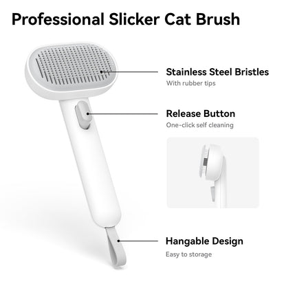 aumuca Cat Brush Dog Brush for Shedding, Cat Brushes for Long or Short Haired Cats, Dog Hair Brush Cat Grooming Brush Cat Comb Cat Deshedding Brush Easily Removes Mats, Tangles, and Loose Fur, White