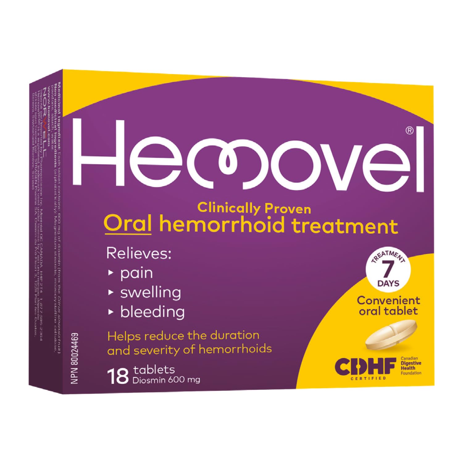 Hemovel Hemorrhoidal Oral Treatment - Clinically Proven, effective and convenient way to treat internal and external hemorrhoids and relieve pain, swelling and bleeding - 18 Tablets - Available at All In One Marketplace Canada