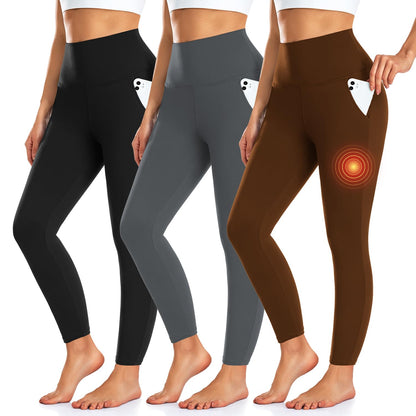 3 Pack Fleece Lined Leggings with Pockets High Waisted Warm Winter Yoga Pants Women Thermal Running Workout Leggings 🍁 All In One Marketplace Canada