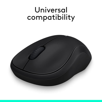Logitech M185 Compact Ambidextrous Wireless Mouse with Rubber Grips - Black