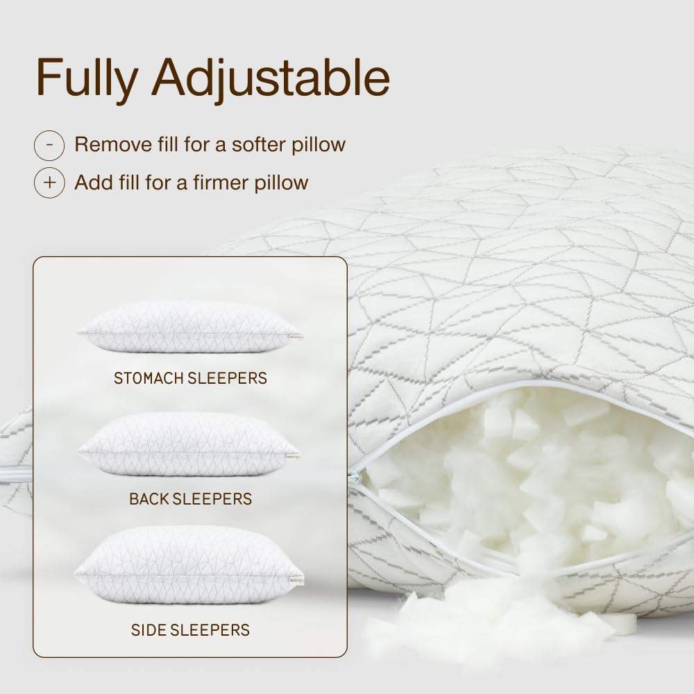 Coop Home Goods Original Adjustable Pillow, Queen Size Bed Pillows for Sleeping, Cross Cut Memory Foam Pillows - Medium Firm Back, Stomach and Side Sleeper Pillow, CertiPUR-US/GREENGUARD Gold - Available at All In One Marketplace Canada