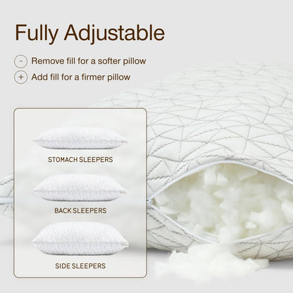 Coop Home Goods Original Adjustable Pillow, Queen Size Bed Pillows for Sleeping, Cross Cut Memory Foam Pillows - Medium Firm Back, Stomach and Side Sleeper Pillow, CertiPUR-US/GREENGUARD Gold - Available at All In One Marketplace Canada