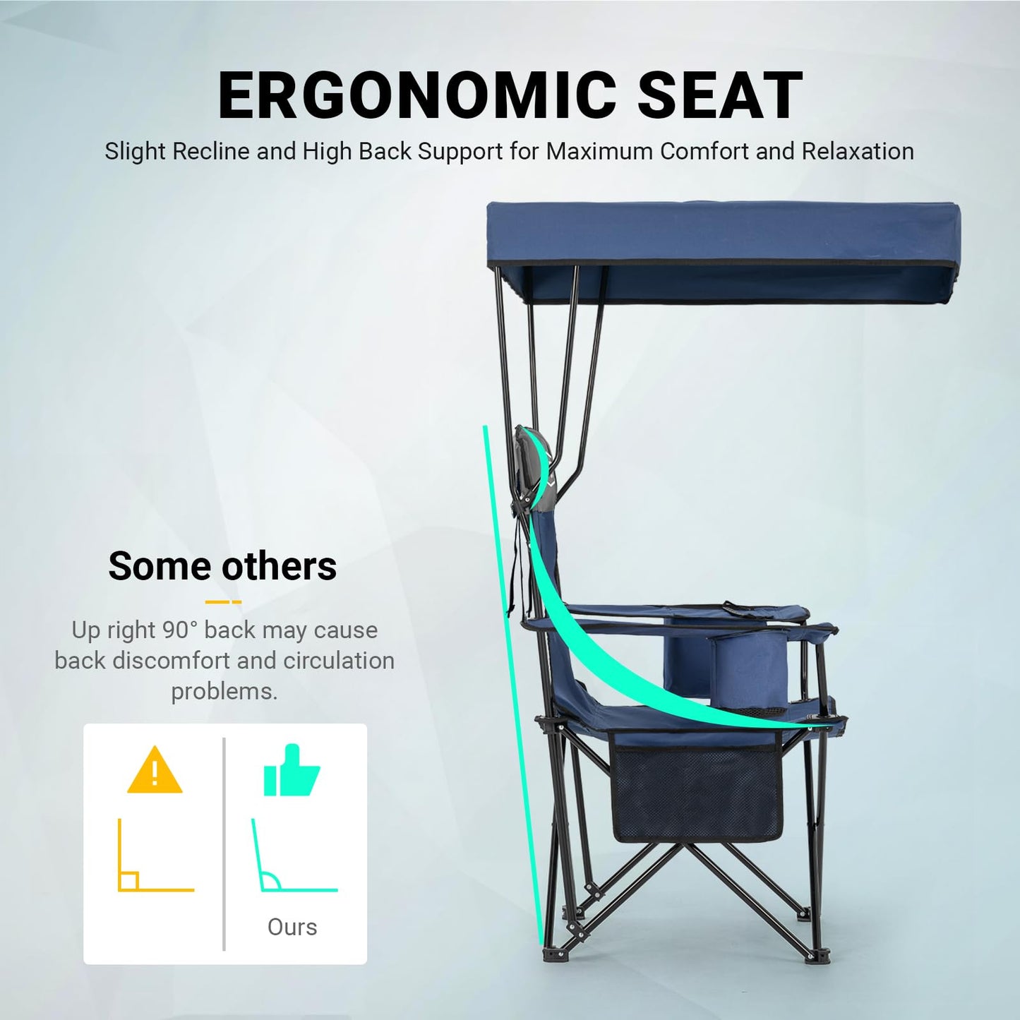 Overmont Beach Chair with Canopy Shade and Cooler - Support 330lbs Oversized Folding Camping Chair with Umbrella- Cup Holder - Cool Bag - Lounge Chair for Sand Travel Outdoor Pool Sports Blue 2pcs OVERMONT