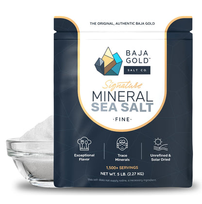 Baja Gold Mineral Sea Salt - Fine Grind Natural Seasoning for Cooking & Baking | 5 lb. Resealable Bag