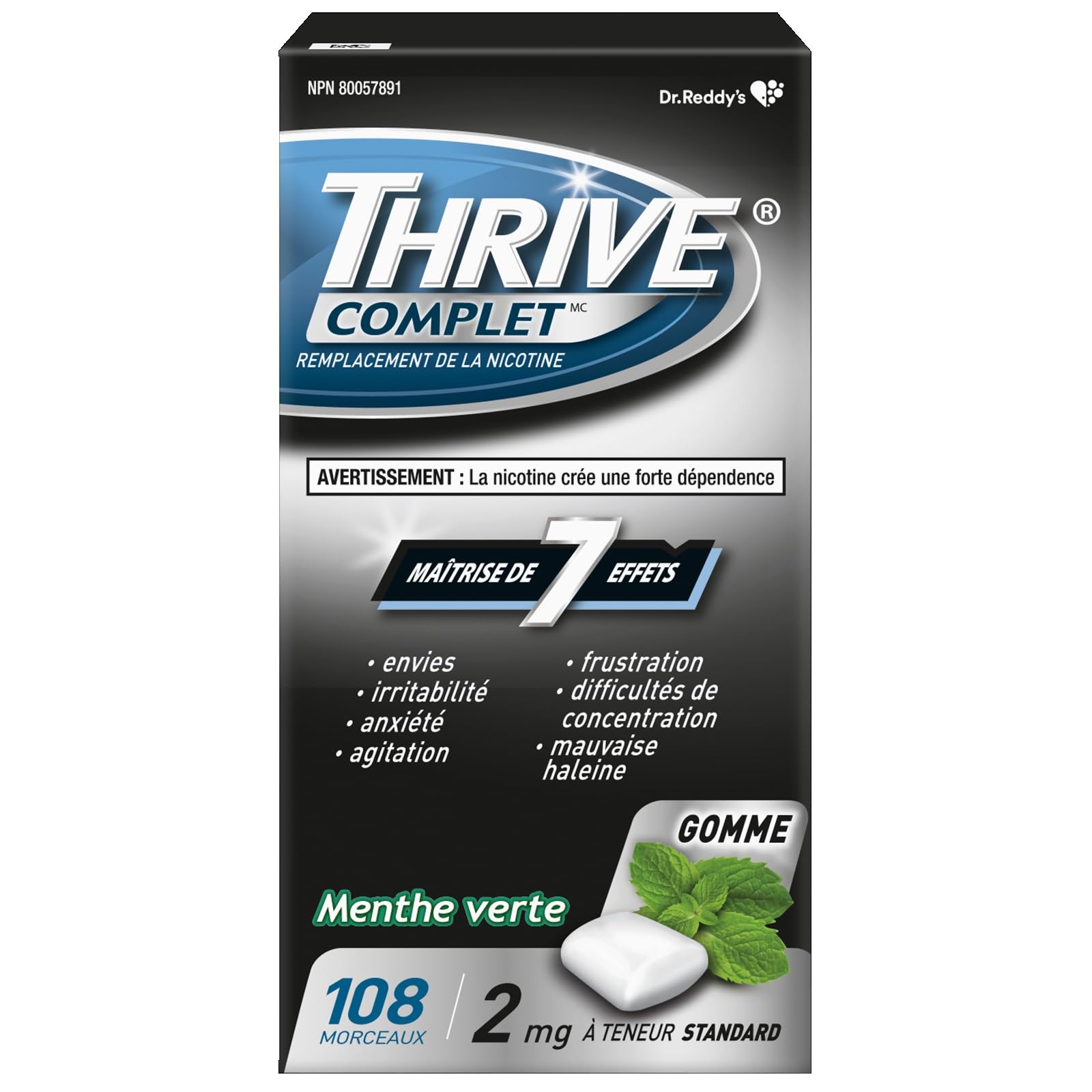 Thrive Complete Nicotine Replacement Gum, 2mg Regular Strength, Spearmint, 108 Count Thrive