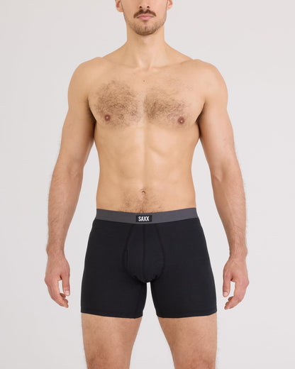 SAXX Underwear Co. Men's Core Cotton Boxer Brief Fly 3-Pack, Black/Graphite, Medium