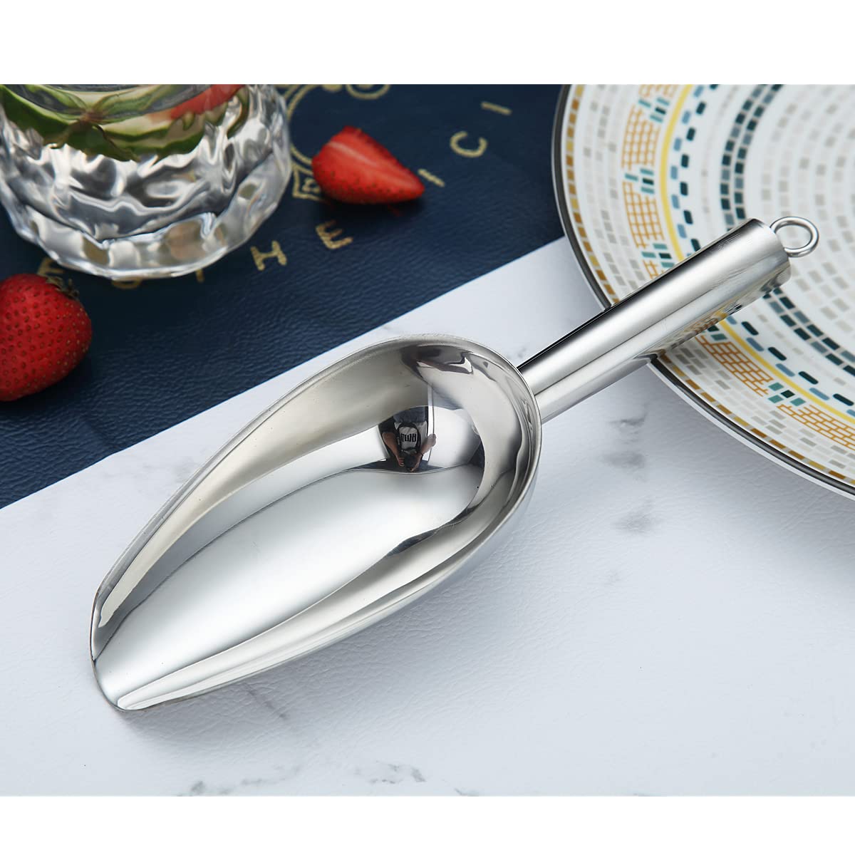 Berglander Stainless Steel Ice Scoop 6 OZ, Multipurpose Scoop for Ice Maker, Candy, Kitchen, Bar, Party, Wedding, Pet, Animal, Dog Food, Beach Shovel (Silver)