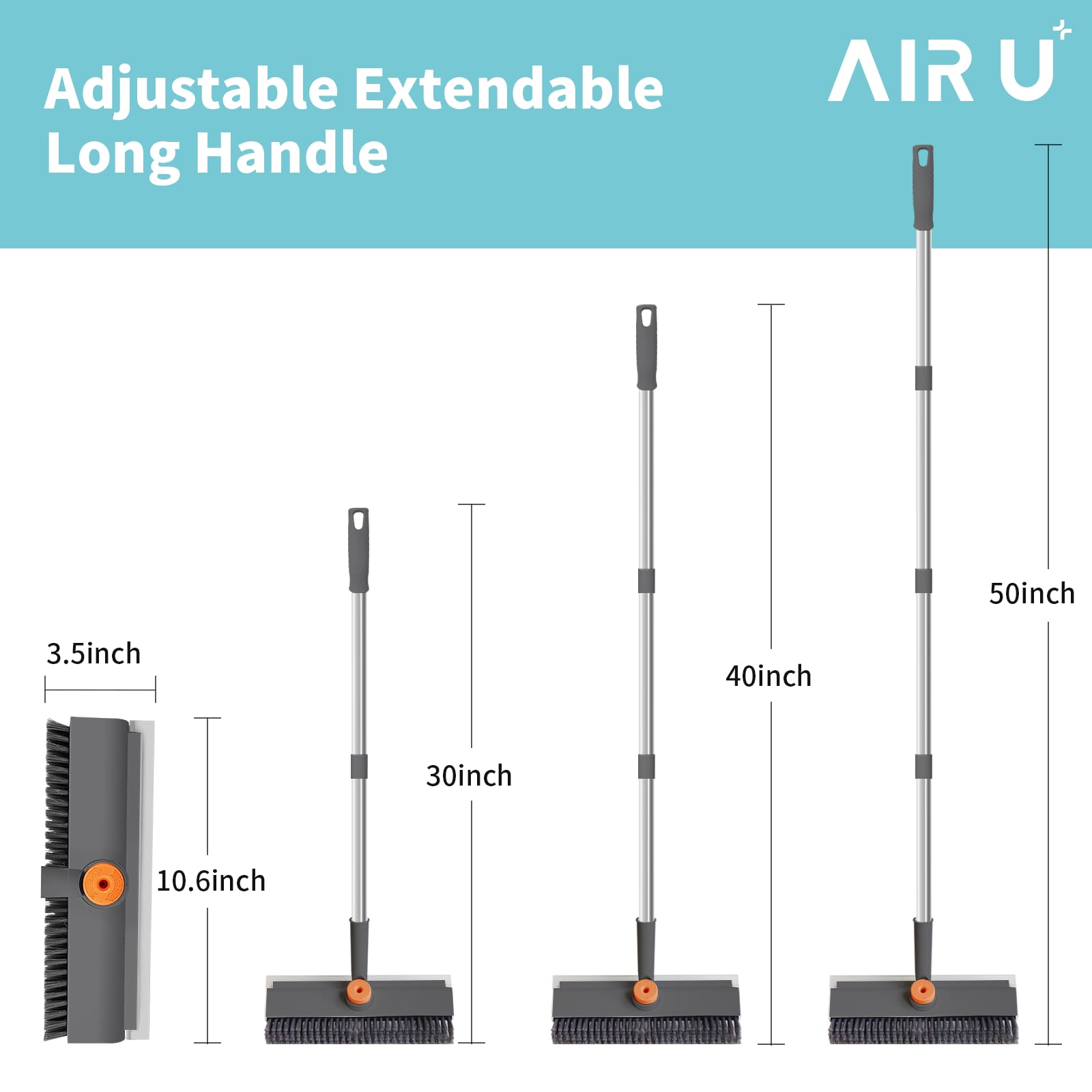 3 in 1 Floor Scrub Brush with Long Handle and 360° Rotation Head, Multi-Purpose Cleaning Brush, Including Flat Bristle Brush, Angled Bristle Brush and Scraper - Available at All In One Marketplace Canada
