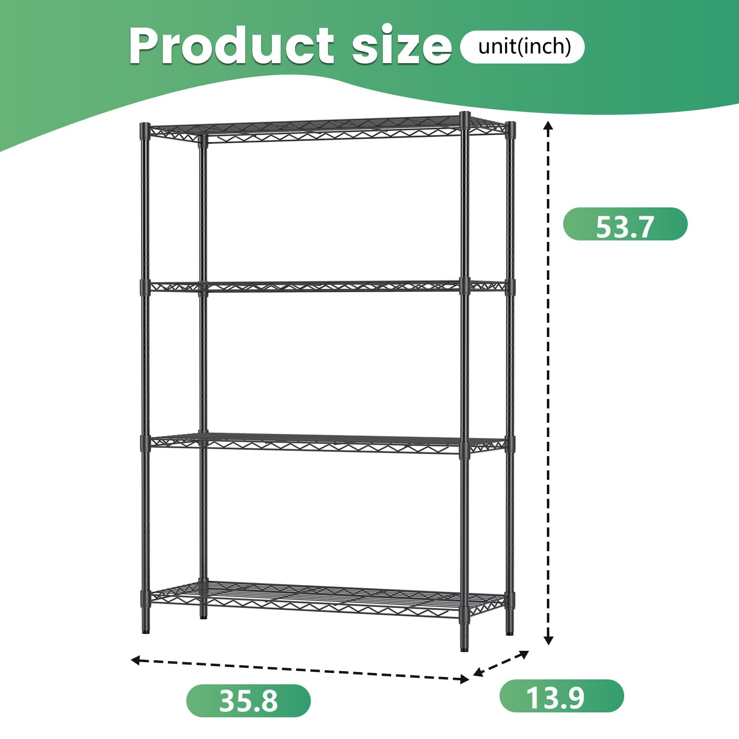 FDW Storage Shelves,Wire Shelving Unit Metal Shelves Heavy Duty Layer Rack Storage Rack Adjustable Utility (Black, 36" x 14" x 54") FDW