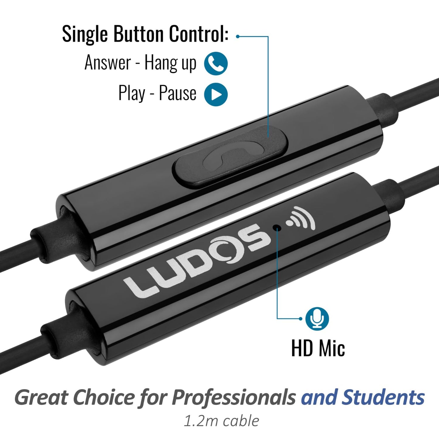 LUDOS OMNITONE Wired Earbuds in-Ear Headphones, Earphones with Microphone, 5 Years Warranty, Noise Isolation Corded for 3.5mm Jack Ear Buds for iPhone, iPad, Samsung, Computer, Laptop, Gaming, Sports