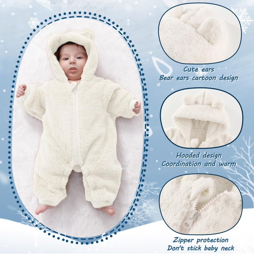 AiWMGL Baby Bear Hooded Fleece Romper Snowsuit, White, 0-3 M 🍁 All In One Marketplace Canada