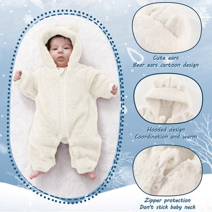 AiWMGL Baby Bear Hooded Fleece Romper Snowsuit, White, 0-3 M 🍁 All In One Marketplace Canada
