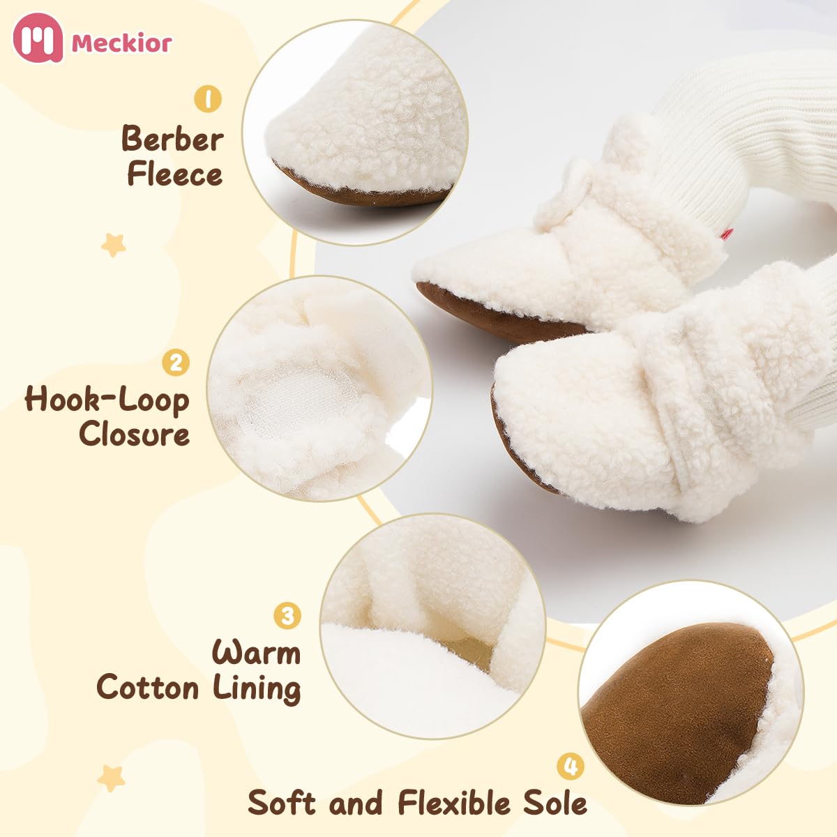 Meckior Infant Baby Girls Boys Fleece Booties Winter Non-Skid Soft Sole Warm Cozy Shoes with Grippers Newborn Toddler First Walkers Slipper 🍁 All In One Marketplace Canada