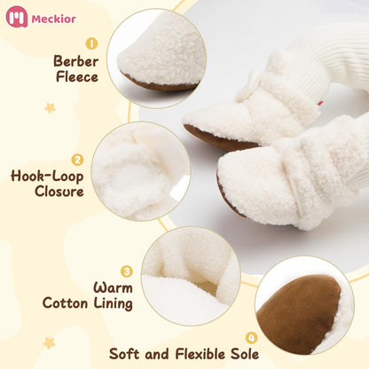 Meckior Infant Baby Girls Boys Fleece Booties Winter Non-Skid Soft Sole Warm Cozy Shoes with Grippers Newborn Toddler First Walkers Slipper 🍁 All In One Marketplace Canada