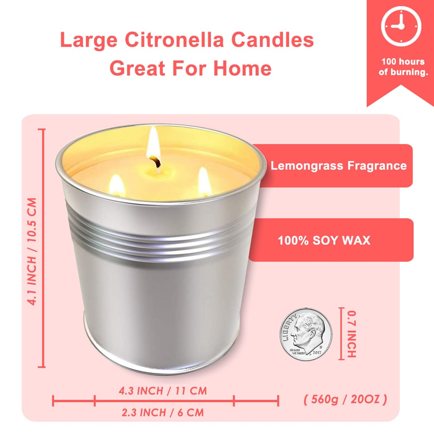 Topsics 40 OZ Citronella Candles Outdoor Indoor 2 x 20 oz, Large Citronella Candles Outdoor for Patio/Home/Garden, 3 Wicks Citronella Candles 100% Natural Soy Wax Candles(2 Pack) - Available at All In One Marketplace Canada