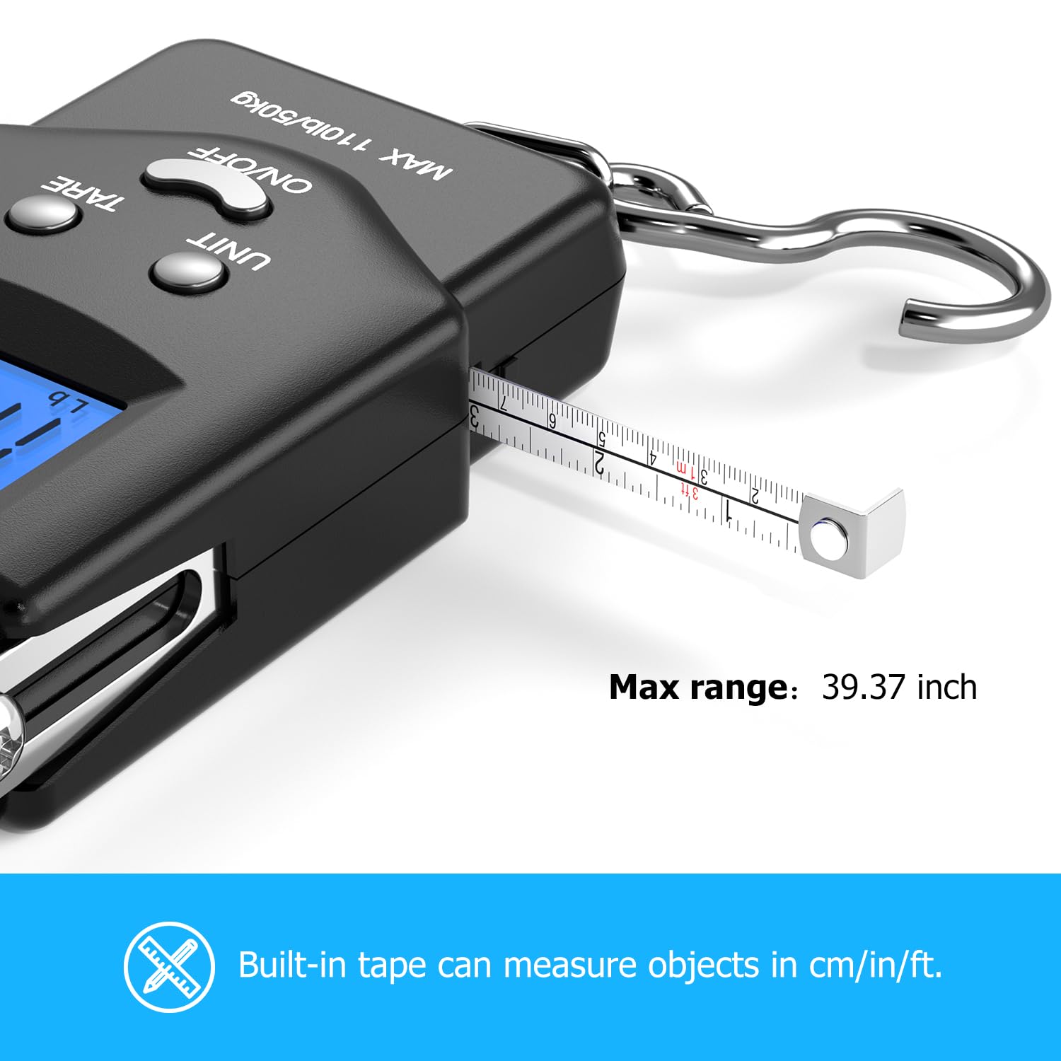Fish Scale, Dr.meter 110lb/50kg Backlit LCD Display Digital Scale with Built-in Measuring Tape - Electronic Fishing Postal Hanging Hook Scale with 2 AAA Batteries, Pocket Size, Fishing Gifts for Man - Available at All In One Marketplace Canada