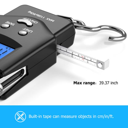 Fish Scale, Dr.meter 110lb/50kg Backlit LCD Display Digital Scale with Built-in Measuring Tape - Electronic Fishing Postal Hanging Hook Scale with 2 AAA Batteries, Pocket Size, Fishing Gifts for Man - Available at All In One Marketplace Canada