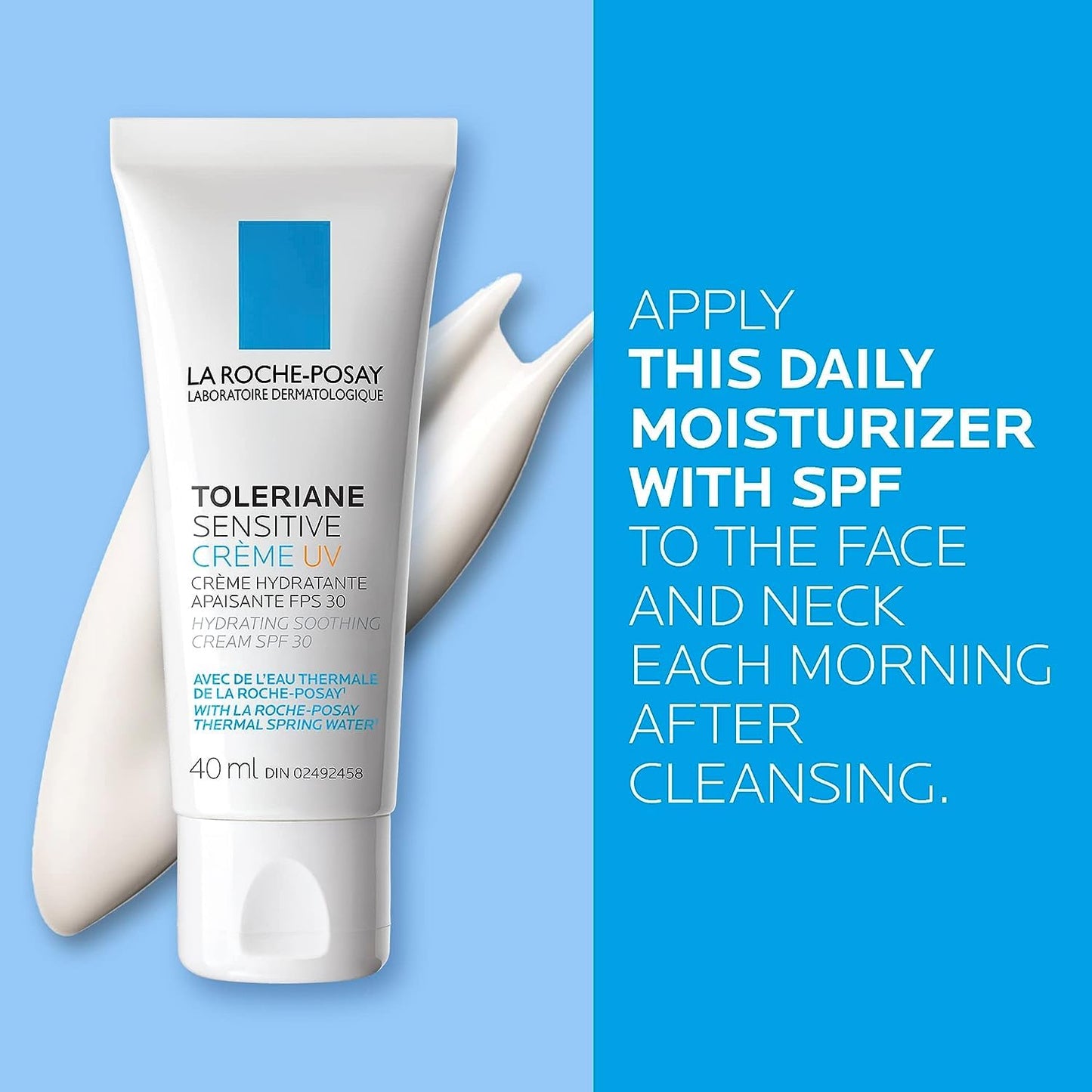 La Roche-Posay Face Moisturizer with SPF 30 for Sensitive Skin, Toleriane Sensitive UV Facial Lotion, Hydrating & Soothing Moisturizer with Thermal Water, Recommended by Dermatologists, 40 ml.
