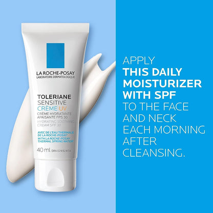 La Roche-Posay Face Moisturizer with SPF 30 for Sensitive Skin, Toleriane Sensitive UV Facial Lotion, Hydrating & Soothing Moisturizer with Thermal Water, Recommended by Dermatologists, 40 ml.
