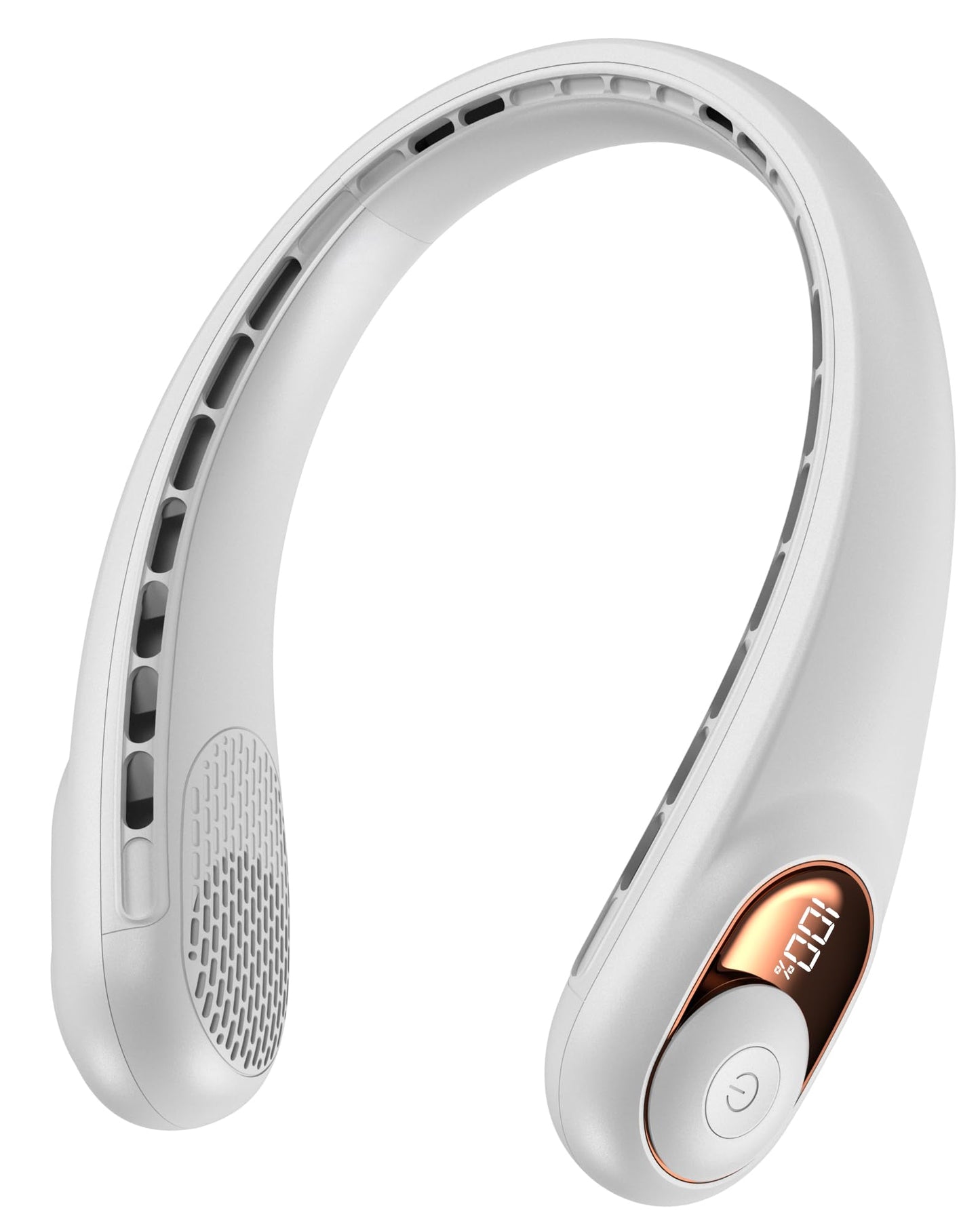 Neck Fan Rechargeable with LED Display & 360° Cooling Airflow, Portable Fan Bladeless Cooler, 4000mAh Battery, 3 Speed Settings, Ultra-Quiet Personal Fans for Home, Office, Travel, Sports - White - Available at All In One Marketplace Canada