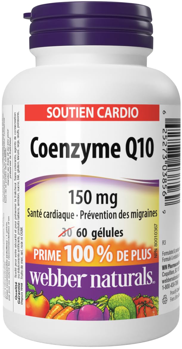 Webber Naturals Coenzyme Q10 (CoQ10) Supplement, 150 mg, 60 Softgels