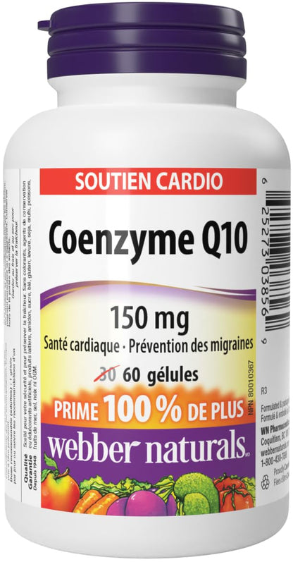 Webber Naturals Coenzyme Q10 (CoQ10) Supplement, 150 mg, 60 Softgels