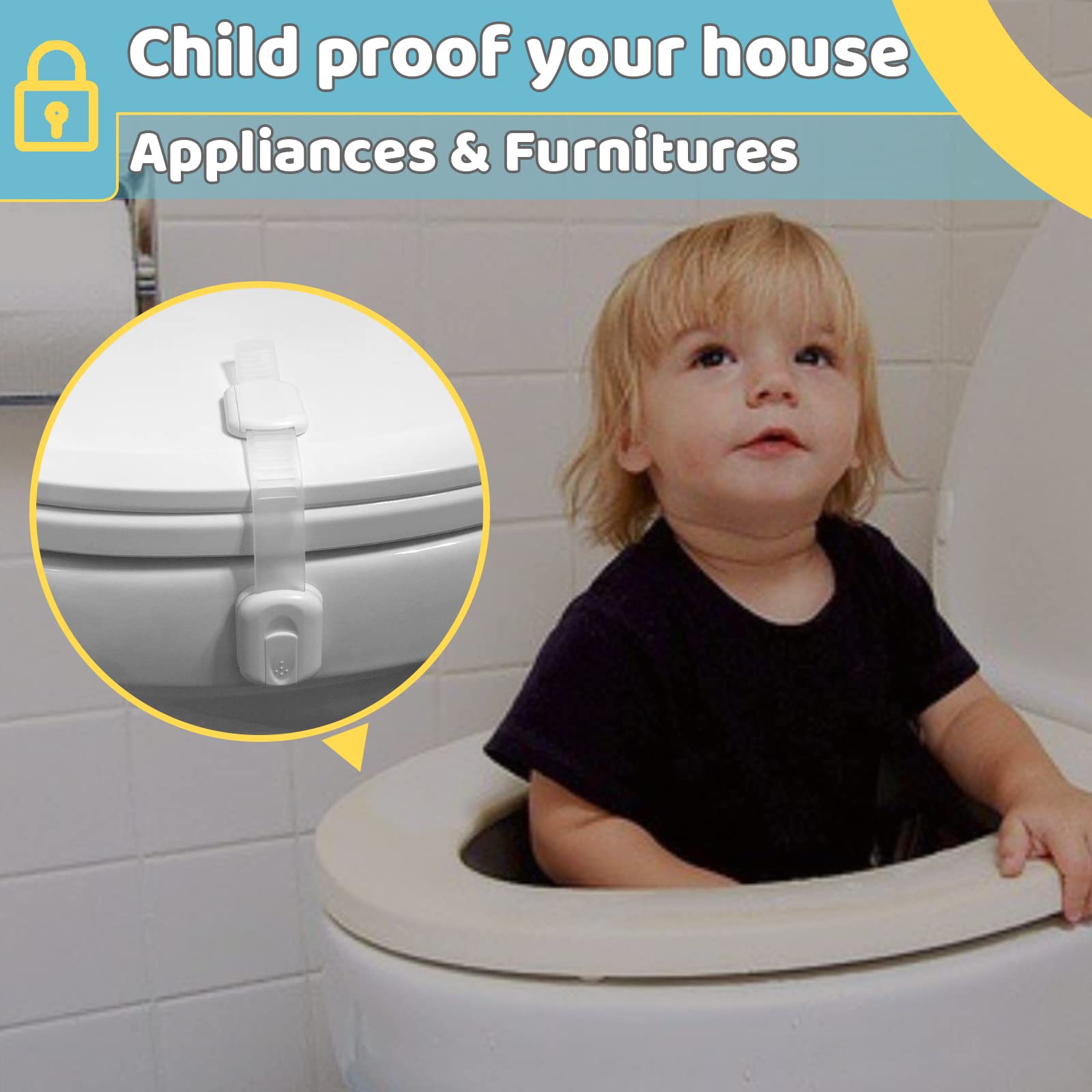 4our Kiddies 14 Pack Baby Proof Cabinet Latches, Childproof Drawer Latches with 12 Extra 3M Adhesives, Adjustable No Drilling Child Safety Cabinet Strap Locks, Baby Drawer Locks for Kids Baby Safety