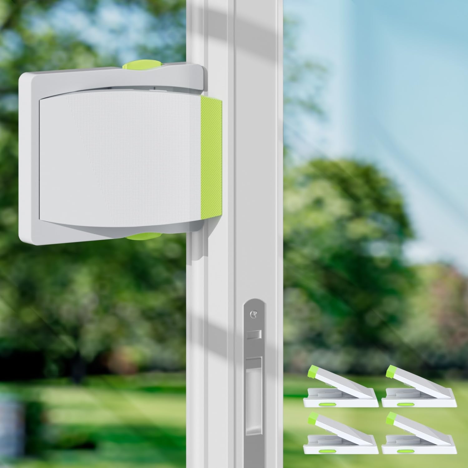 4 Pack Sliding Glass Door Locks for Child Safety, Baby Proof Closets, Sliding Window Locks, with Strong 3M Adhesive Tape, No Screws or Drills, Easy Clean (Green) - Available at All In One Marketplace Canada
