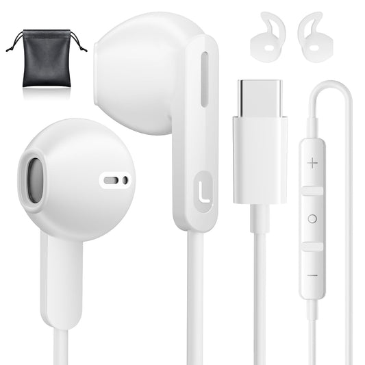 USB C Headphones, Type C Wired Earbuds for iPhone 17 15/16/ 15 Pro/ 15 Pro Max Headphones with Microphone Noise Isolation Stereo Wired Earphones for Samsung Galaxy S25 S24 S23 Ultra S22 S21FE Android