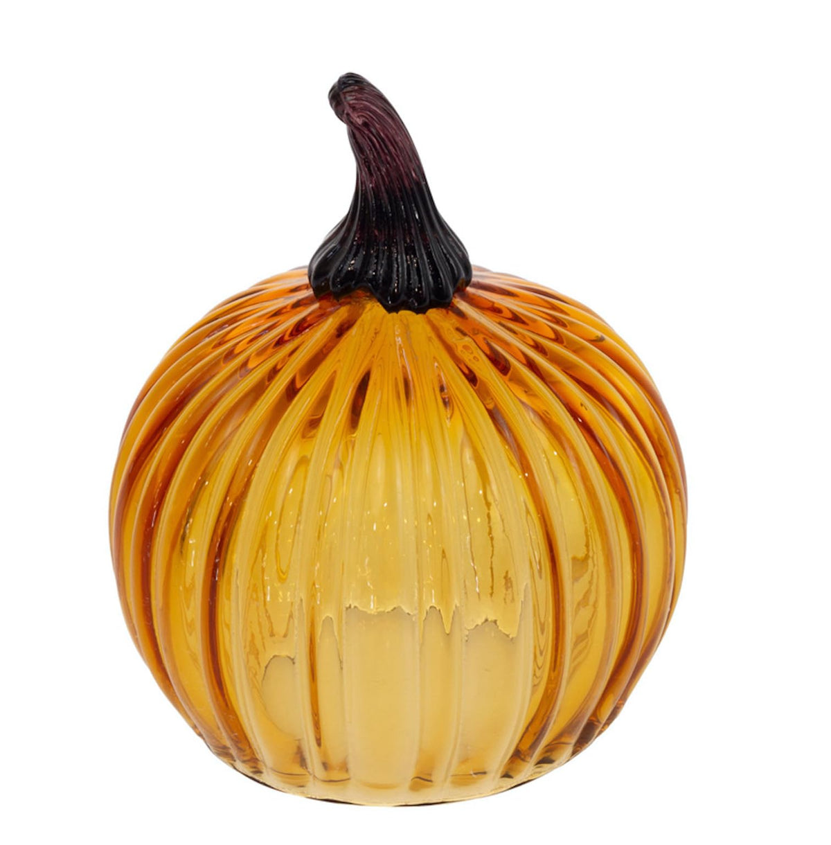 Décoration de table, manteau de cheminée ou étagère Boston International en forme de citrouille en verre soufflé à la bouche, automne, Thanksgiving, Halloween, moyen, orange ambré