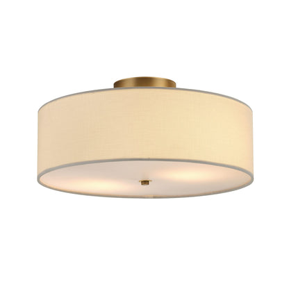 Globe Electric 60998 Kyle 2-Light Flush Mount Ceiling Light, Matte Brass, White Linen Shade Globe Electric