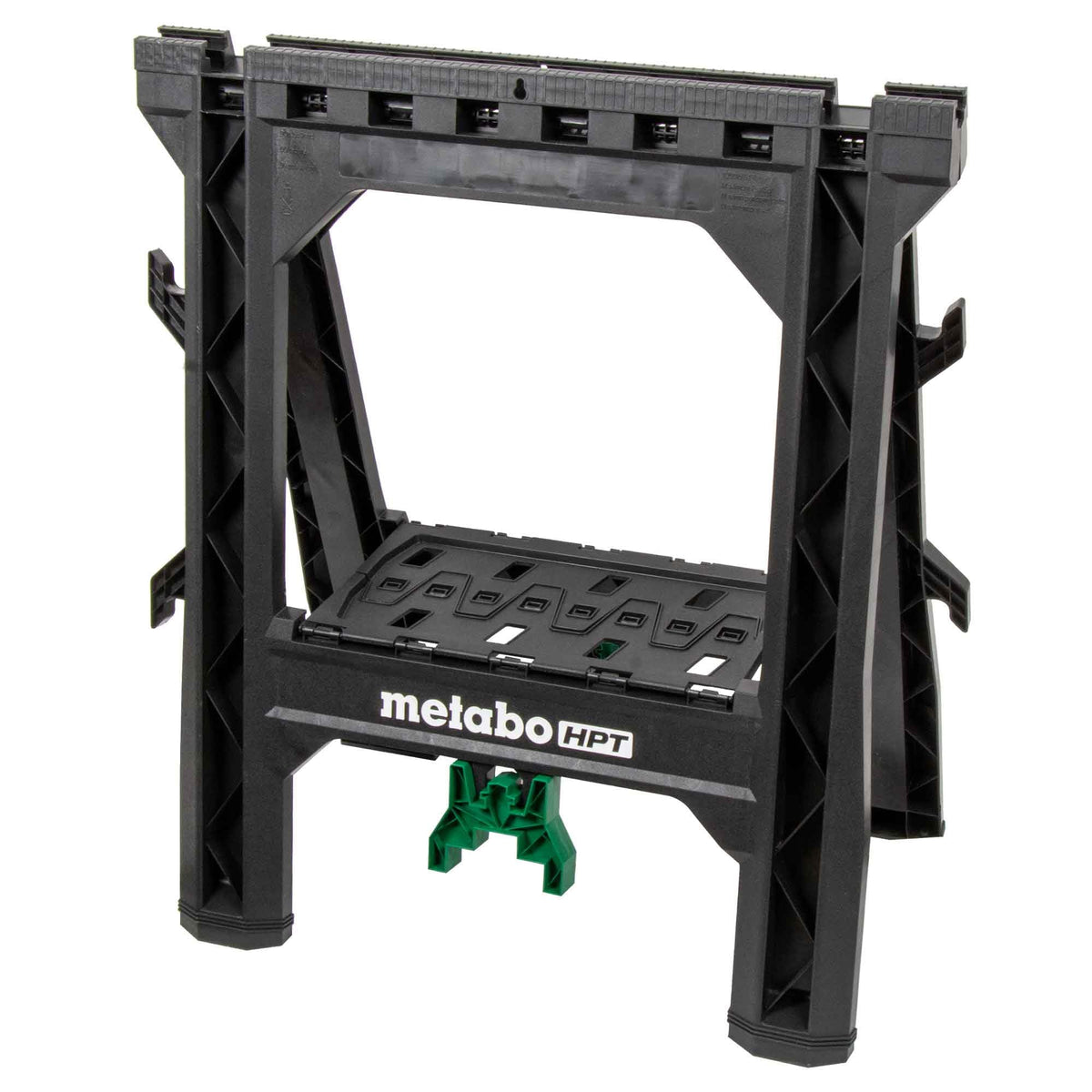 Metabo HPT Folding Sawhorses, 2-Pack, Lightweight Design, 1,200 lbs Capacity, Includes 4 Sawbucks, Ideal for Extra Workstations, Non-Skid Feet for Stability, Built-in Shelf and Cord Hooks, 115772M
