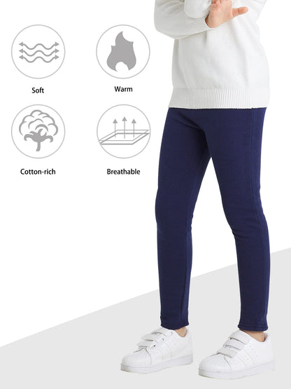 Adorel Girls' Fleece Lined Leggings Winter Pants Thermal Cotton Solid Color Pack of 2 Black, Navy Blue 4T (Manufacturer Size: 110) 🍁 All In One Marketplace Canada