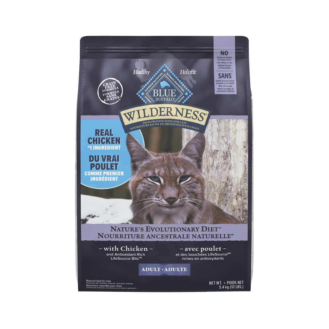 Blue Buffalo Wilderness with Chicken Natural High-Protein Grain-Free Dry Food for Adult Cats, Real Chicken First, Antioxidant-Rich LifeSource Bits Support Immunity, Promotes Strong Muscles, 12 lbs.
