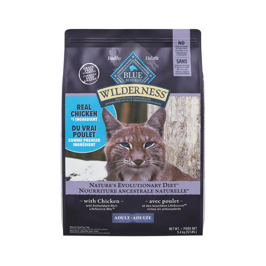 Blue Buffalo Wilderness with Chicken Natural High-Protein Grain-Free Dry Food for Adult Cats, Real Chicken First, Antioxidant-Rich LifeSource Bits Support Immunity, Promotes Strong Muscles, 12 lbs.