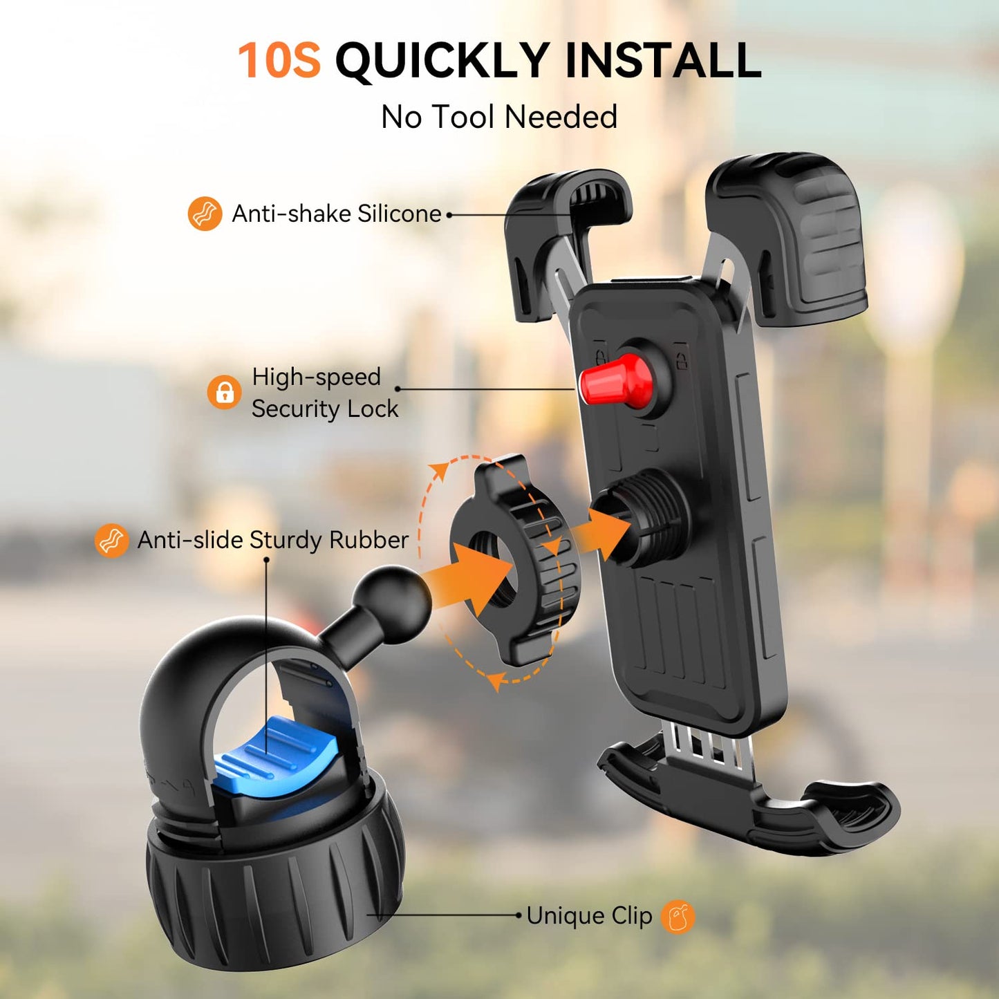 Motorcycle/Bicycle Phone Mount for 4.7-6.8" Phones (Orange)
