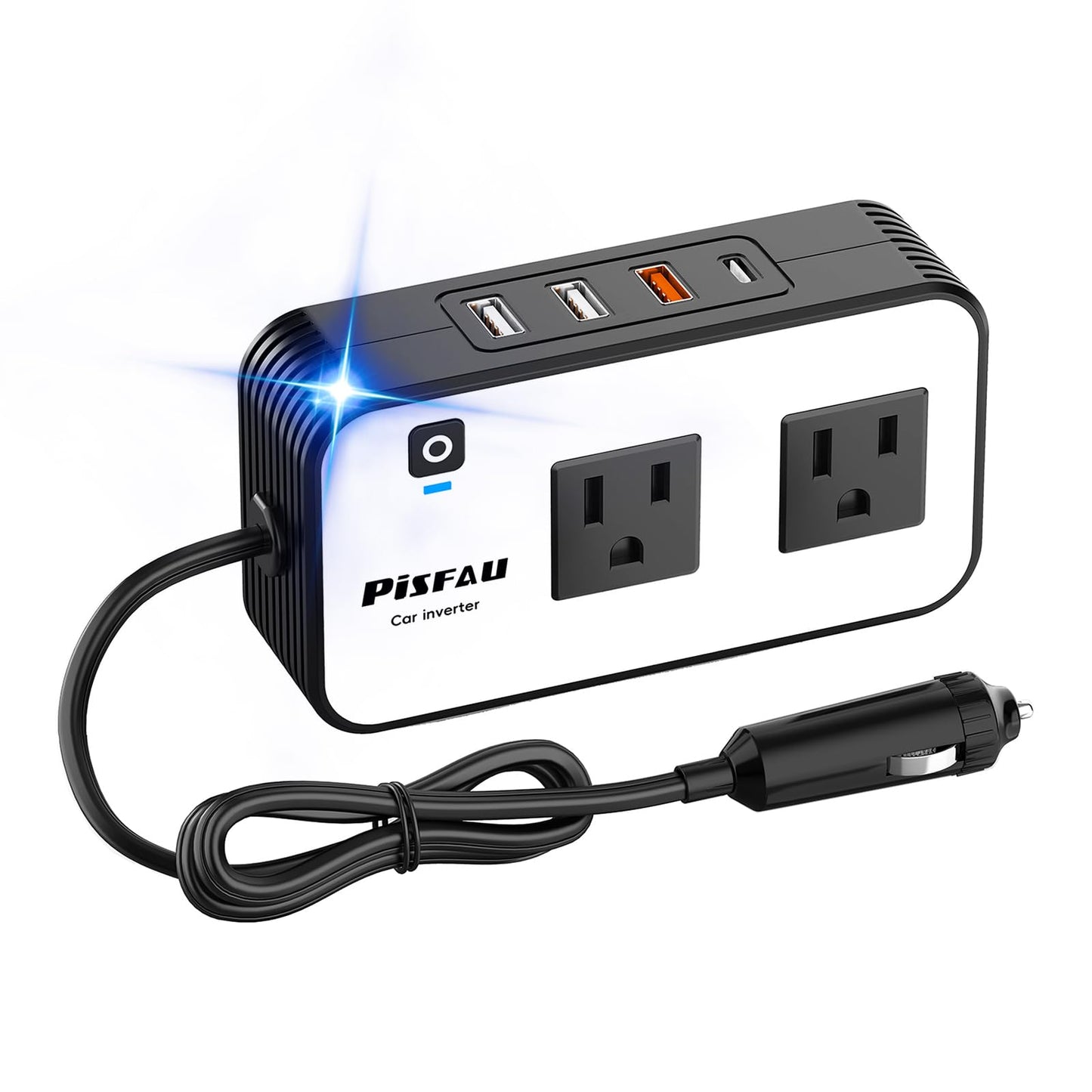 PiSFAU 200W Car Power Inverter, DC 12V to 110V AC Car Plug Adapter Outlet with 4 USB Fast Charging Port, Car Charger Cigarette Lighter Adapter for Laptop - Available at All In One Marketplace Canada