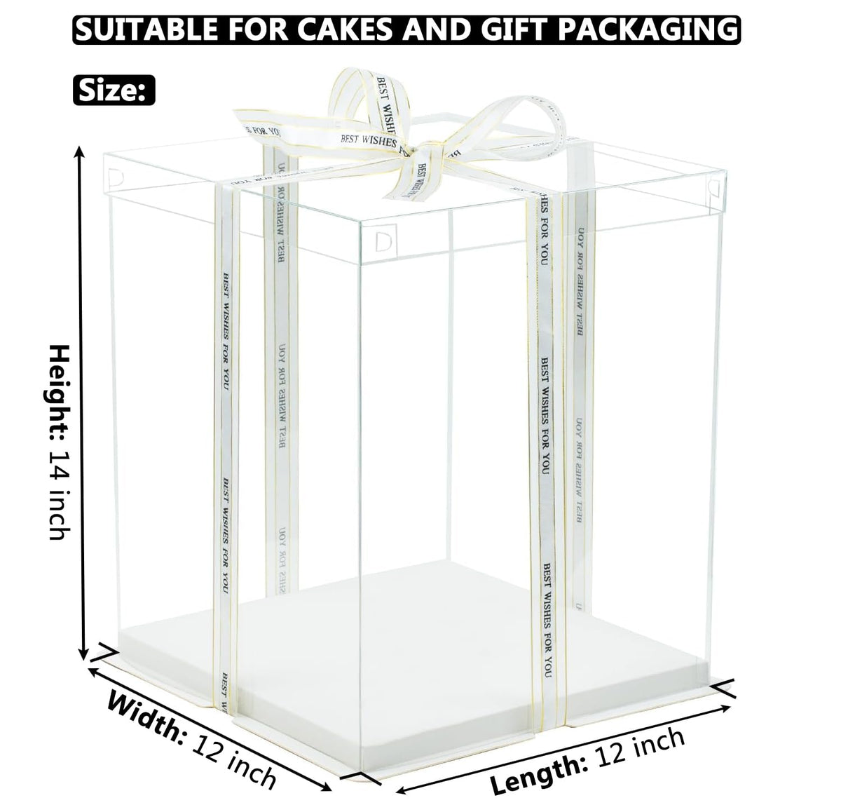 2 Pack 12x12x14 Inch Clear Tall Cake Box with Lid & Ribbon - Transparent Wedding Birthday Party Cake Container for Large Tiered Layer Cakes - Durable Gift Packaging Box 🍁 All In One Marketplace Canada