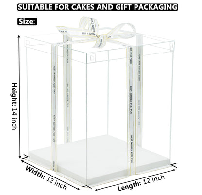 2 Pack 12x12x14 Inch Clear Tall Cake Box with Lid & Ribbon - Transparent Wedding Birthday Party Cake Container for Large Tiered Layer Cakes - Durable Gift Packaging Box 🍁 All In One Marketplace Canada