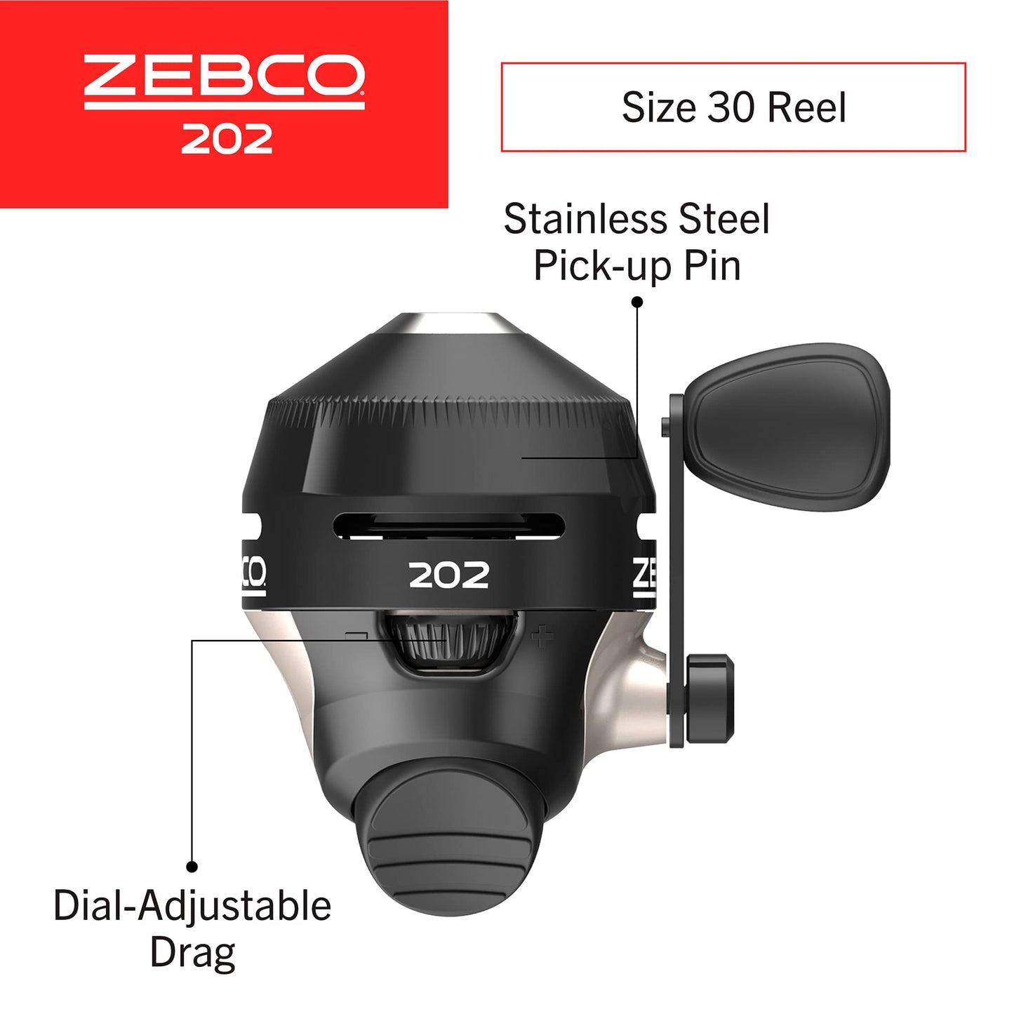 Zebco/Quantum, 202 Freshwater Spincast Reel, 2.8:1 Gear Ratio, 15" Retrieve Rate, Right Hand, Clam Package Zebco