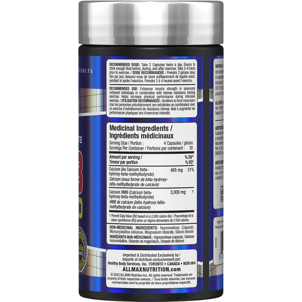ALLMAX HMB Capsules, 3000 mg, 120 Count, 30 Servings ALLMAX