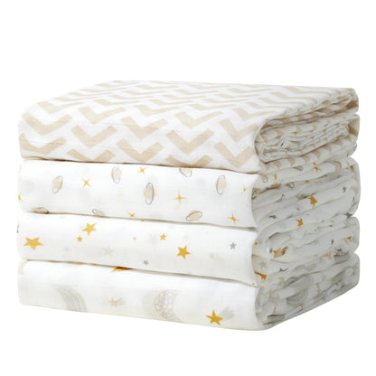 Momcozy Muslin Swaddle Blanket, 4 Pack Ultra Soft Neutral Swaddle Blankets, Breathable Large 47'' x 47'' Baby Infant Newborn Essentials, Boys Girls Receiving Blanket, Beige Star
