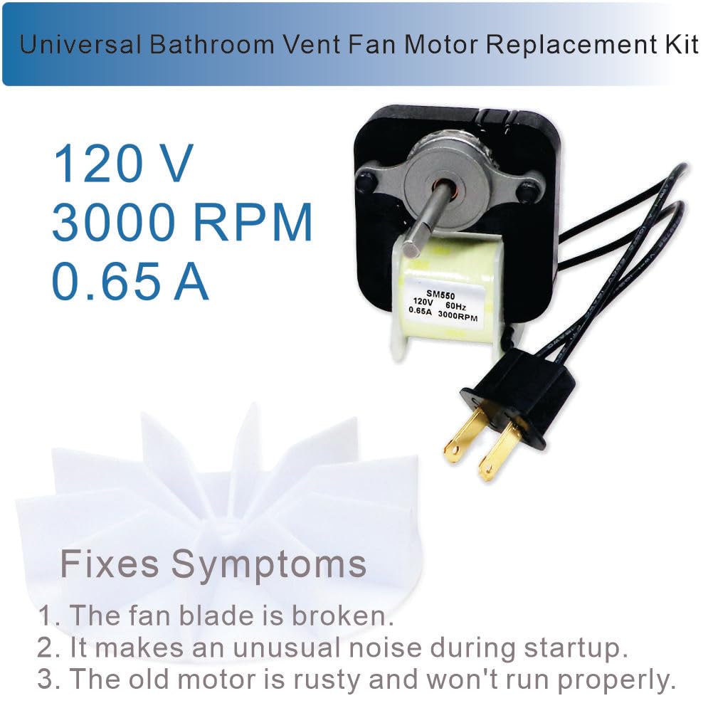 SM550, Universal Bathroom Vent Fan Motor Replacement Kit, 50 CFM, Compatible with Bay Motors, Sears 569, Uppco, Ventorola E498-1, Dayton, Nutone Broan and Many Other Units (1 Pack - Available at All In One Marketplace Canada